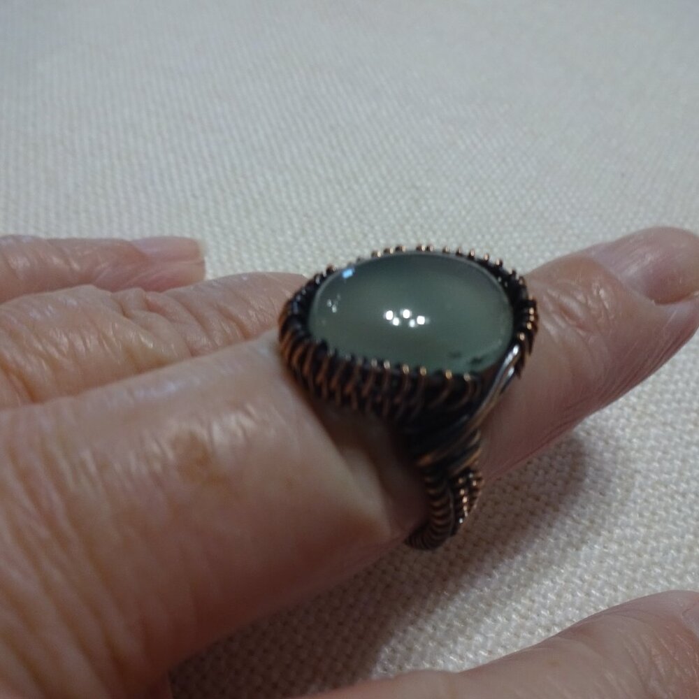 Rustic GREEN CHALCEDONY Handmade COPPER WIRE-WRAPPED  Ring Size 9.25 #889B